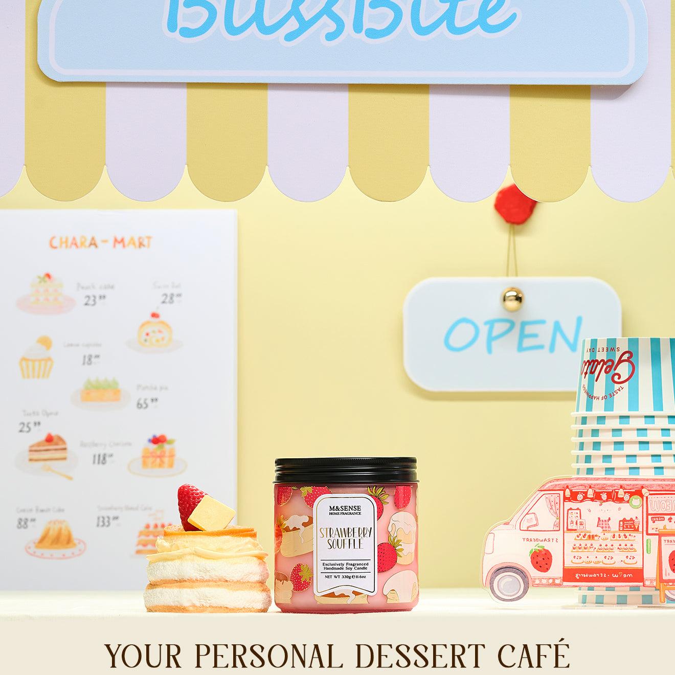 BlissBite dessert-themed product with a 'Your Personal Dessert Café' theme.