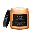 Candle jar labeled 'Almond Milk' with a black lid on a white background