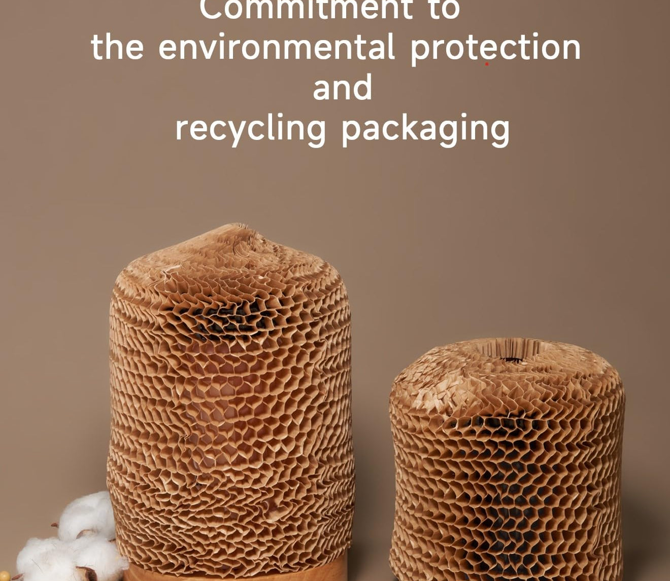 Two cardboard packaging containers with a brown background and text about environmental protection and recycling.