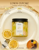 M&SSENSE Lemon Cupcake candle with lemon slices and a fork on a beige background