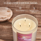 Candle with three lead-free cotton wicks on a wooden surface