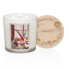 Candle with a wooden coaster featuring 'M&SSENSE' branding on a white background