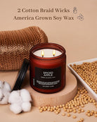 Spiced Apple candle with cotton braid wicks and soy wax on a beige background